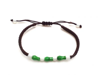 Petit Bracelet en Jade véritable Catégorie B - 3 jarres de jade - Cordon marron