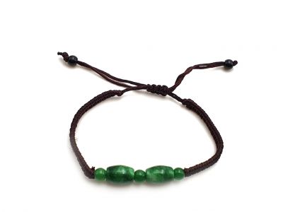 Petit Bracelet en Jade véritable Catégorie B - Perles de jade ovales - Cordon marron Petit Bracelet en Jade véritable Catégorie B - Perles de jade ovales - Cordon marron