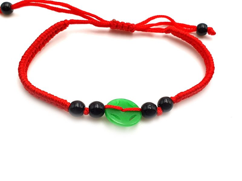 Petit Bracelet en Jade véritable Catégorie B -Pièce - Cordon rouge 2