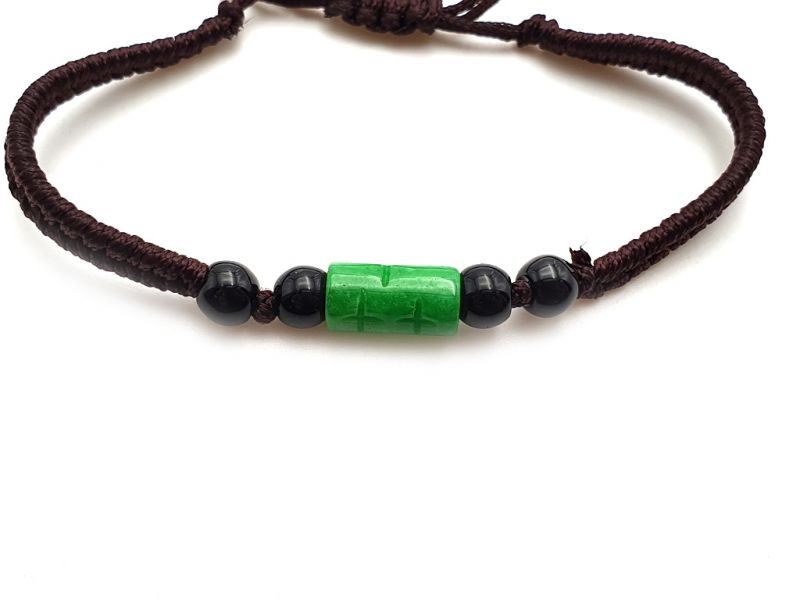 Petit Bracelet en Jade véritable Catégorie B - Tube de jade - Cordon marron 2