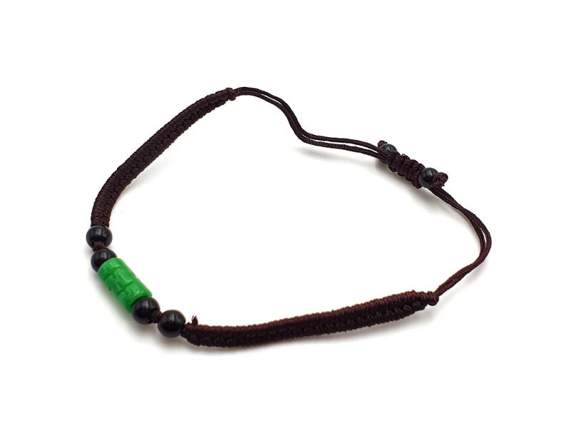 Petit Bracelet en Jade véritable Catégorie B - Tube de jade - Cordon marron 3