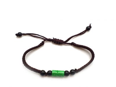 Petit Bracelet en Jade véritable Catégorie B - Tube de jade - Cordon marron Petit Bracelet en Jade véritable Catégorie B - Tube de jade - Cordon marron
