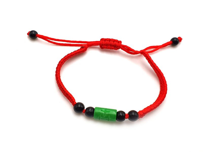 Petit Bracelet en Jade véritable Catégorie B - Tube de jade - Cordon rouge