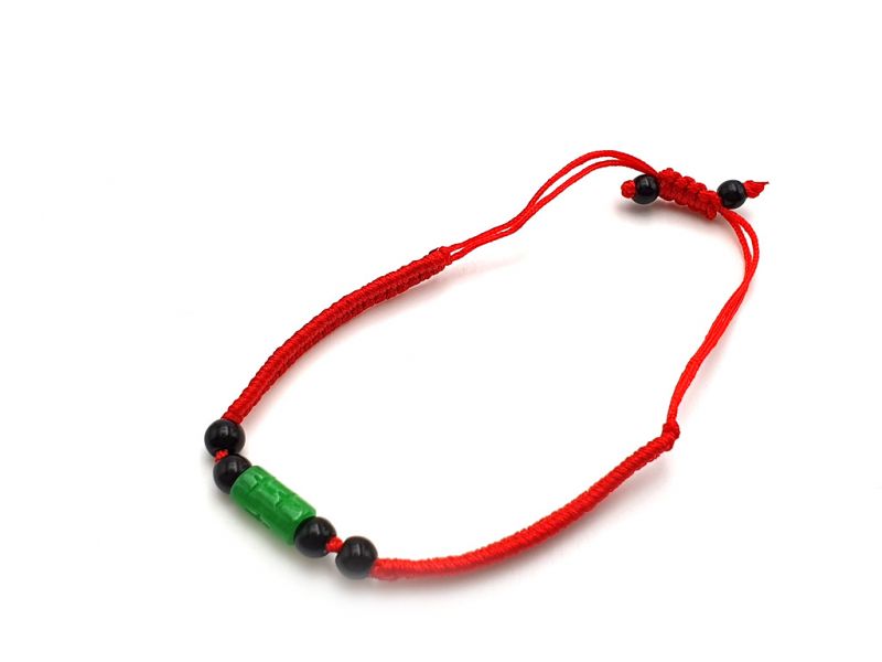 Petit Bracelet en Jade véritable Catégorie B - Tube de jade - Cordon rouge 3
