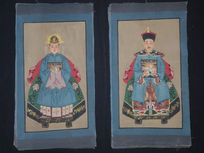 Petit Couple d'ancêtres chinois Peinture asiatique Bleu Ciel