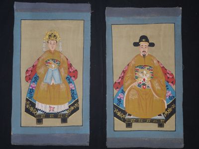Petit Couple d'ancêtres chinois Peinture asiatique Jaune