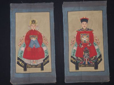 Petit Couple d'ancêtres chinois Peinture asiatique Rouge