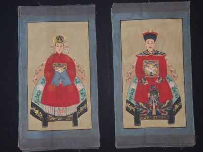 Petit Couple d'ancêtres chinois Peinture asiatique Rouge Petit Couple d'ancêtres chinois Peinture asiatique Rouge