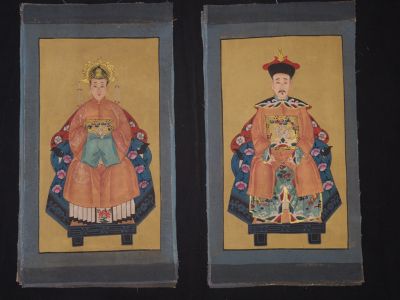 Petit Couple d'ancêtres chinois Peinture asiatique Saumon