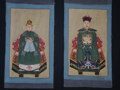 Petit Couple d'ancêtres chinois Peinture asiatique Vert
