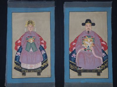 Petit Couple d'ancêtres chinois Peinture asiatique Violet