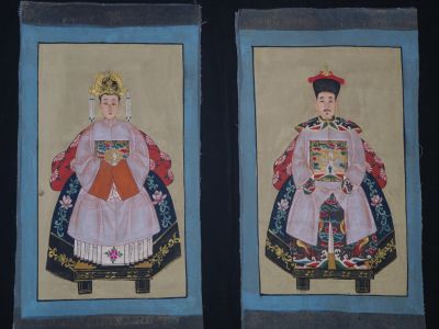 Petit Couple d'ancêtres chinois Peinture asiatique Violet