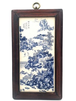 Petit Panneau chinois en Bois et Porcelaine Le jardin chinois Petit Panneau chinois en Bois et Porcelaine Le jardin chinois