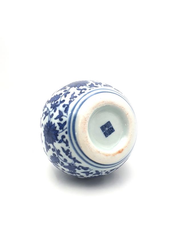 Petit vase chinois en porcelaine - Blanc et bleu - Fleur 2 2