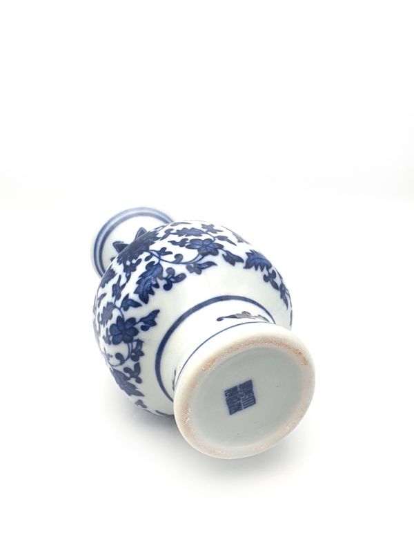 Petit vase chinois en porcelaine - Blanc et bleu - Fleur 4 2