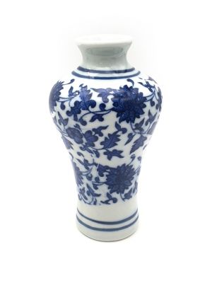 Petit vase chinois en porcelaine - Blanc et bleu - Fleur 8
