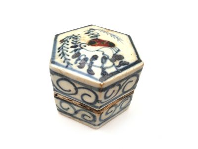 Petite boîte chinoise en porcelaine - Hexagonal - Oiseau