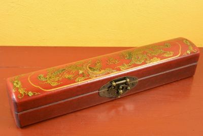 Petite Boite en Bois longue Rouge Dragon et Phénix Petite Boite en Bois longue Rouge Dragon et Phénix