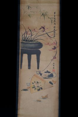 Petite Peinture Chinoise - Kakemono - Les outils du lettré - L'éventail
