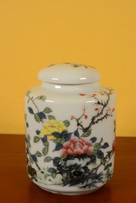 Petite potiche en Porcelaine colorée - Arbre et fleurs