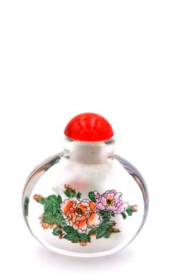 Petite tabatière en Verre - Artiste Chinois - Fleurs Petite tabatière en Verre - Artiste Chinois - Fleurs
