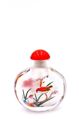 Petite tabatière en Verre - Artiste Chinois - Les oiseaux