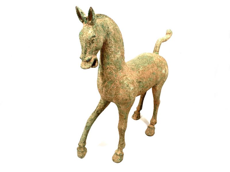 Bilder überfliegen für die vergrößerung Pferd der Han-Dynastie aus patinierter Bronze – Handgefertigte chinesische Skulptur 55 cm 4