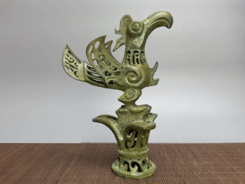 Phénix sacré SanXingDui en bronze – Grande sculpture chinoise 23 cm