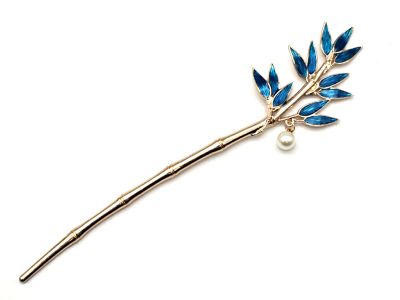 Pic à cheveux chinois en émail - Cloisonné - Le bambou - Bleu marine