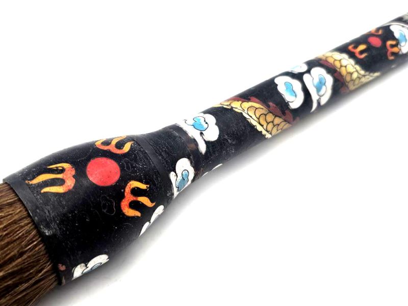 Haga clic en la imagen para ampliar Pincel antiguo tradicional cloisoné negro con motivo de dragón chino 2