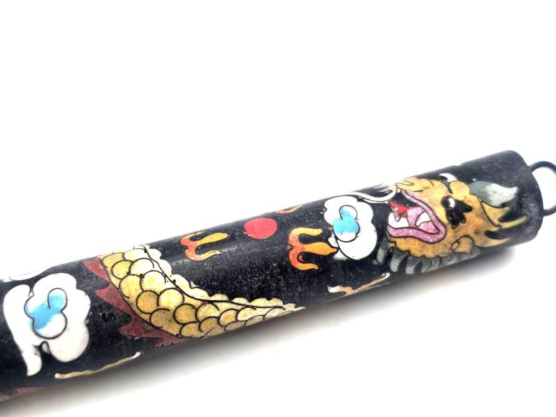Haga clic en la imagen para ampliar Pincel antiguo tradicional cloisoné negro con motivo de dragón chino 3