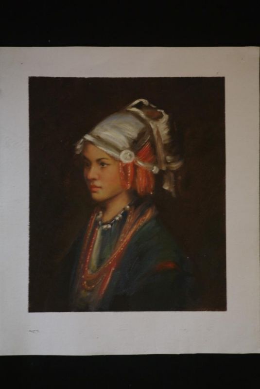 Pintura al óleo china - retrato de la mujer de la minoría Miao - 10 1