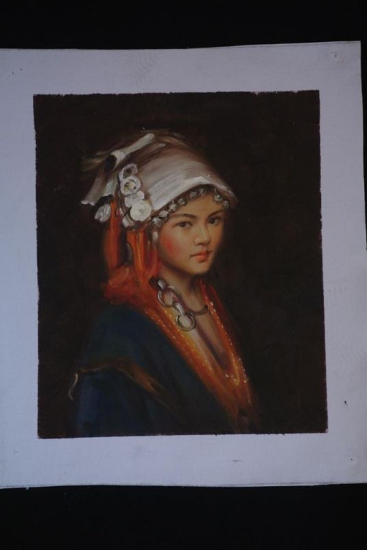 Pintura al óleo china - retrato de la mujer de la minoría Miao - 2 1