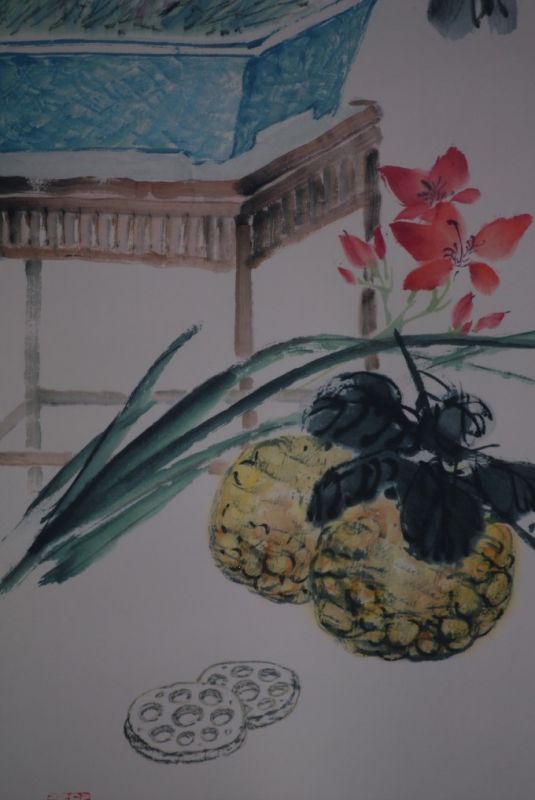 Pintura china Acuarela sobre Seda Bonsai 4