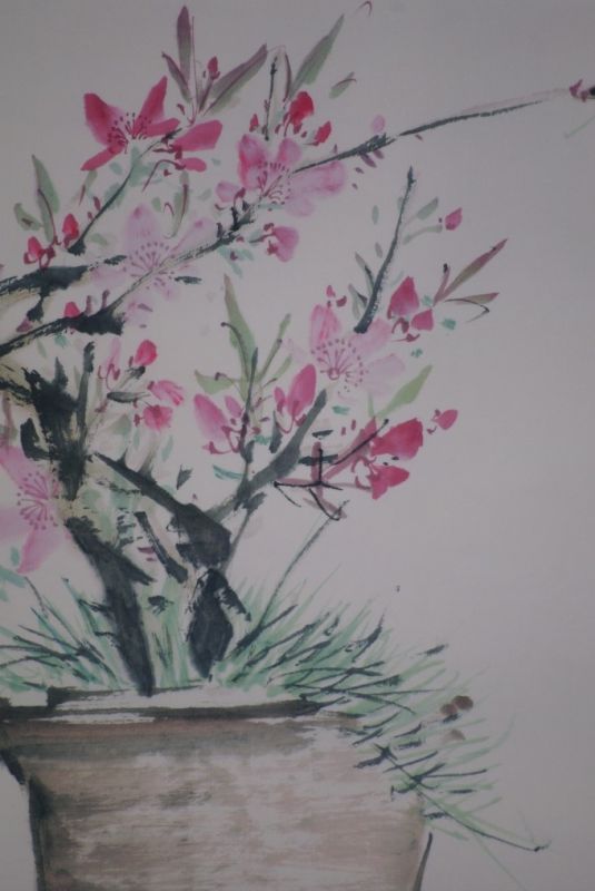 Pintura china Acuarela sobre Seda El jardín 4