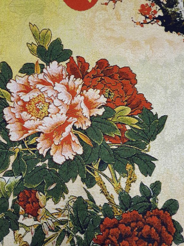 Pintura china - Bordado en seda - Paisaje - Cerezas y peonías 3