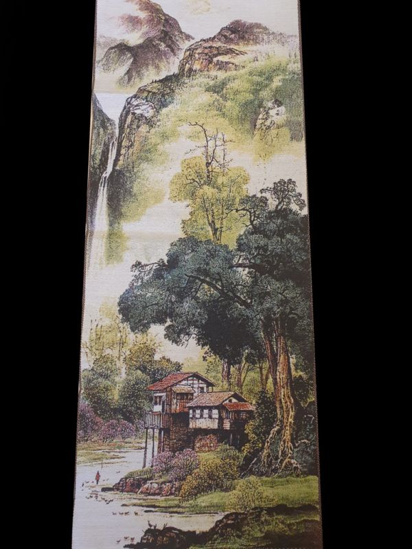 Pintura china - Bordado en seda - Paisaje - La montaña con cascadas 1