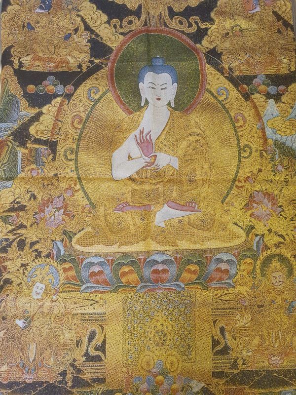 Pintura china - Bordado en seda - Thangka - Buda blanco y dorado 1