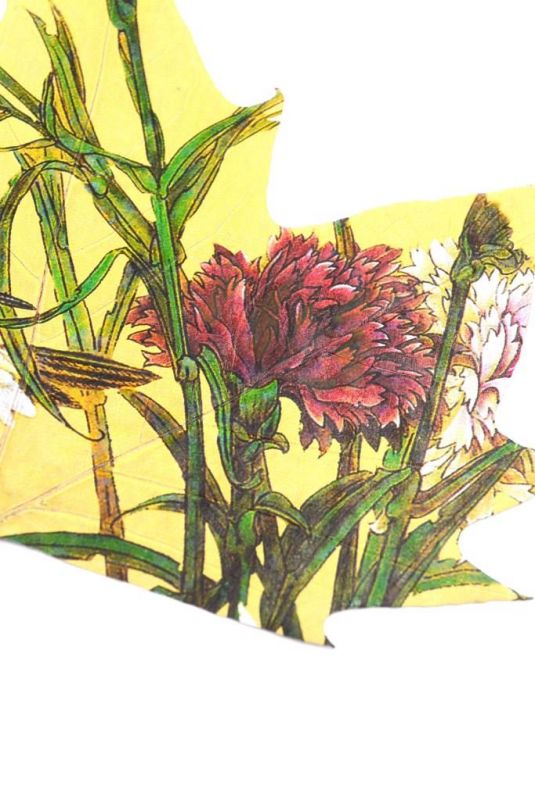 Pintura china en la hoja del árbol - Pájaro y peonía 3