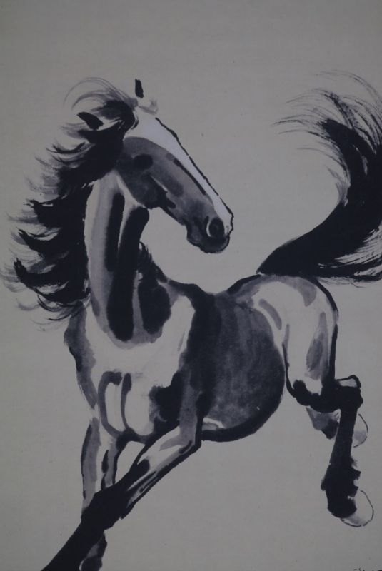 Pintura China Kakemono Caballo negro 2