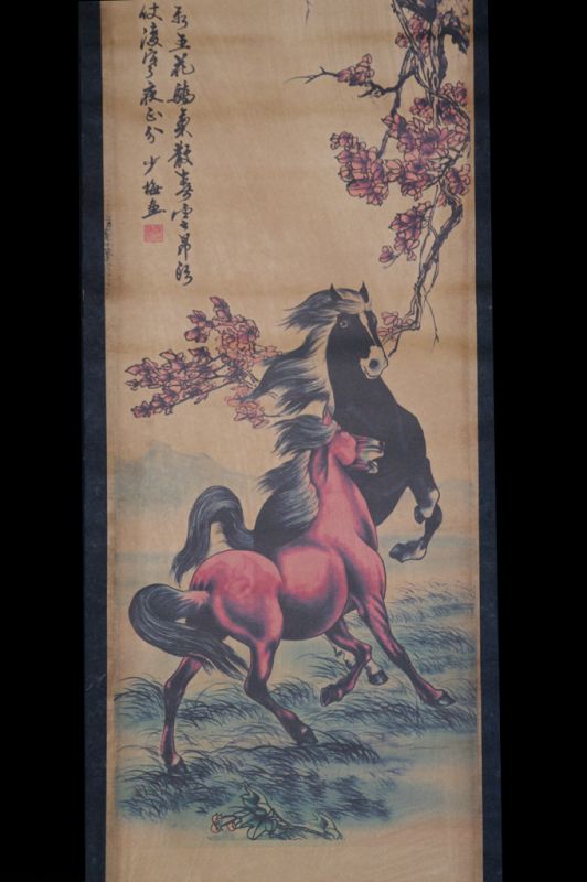 Pintura China Kakemono El cerezo y los caballos. 2