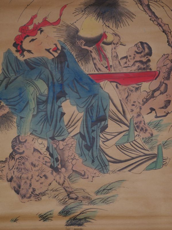 Pintura China Kakemono El monje y el mono 2