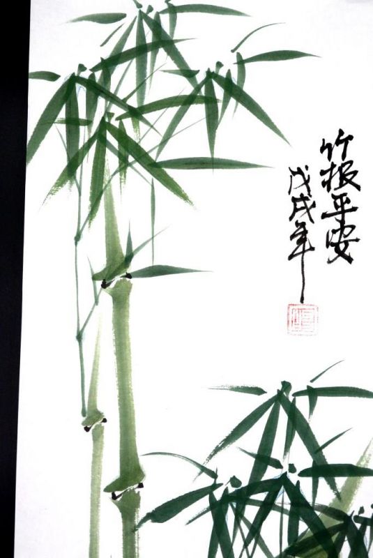 Pintura china moderna - Acuarela en papel de arroz - Bambú verde 2