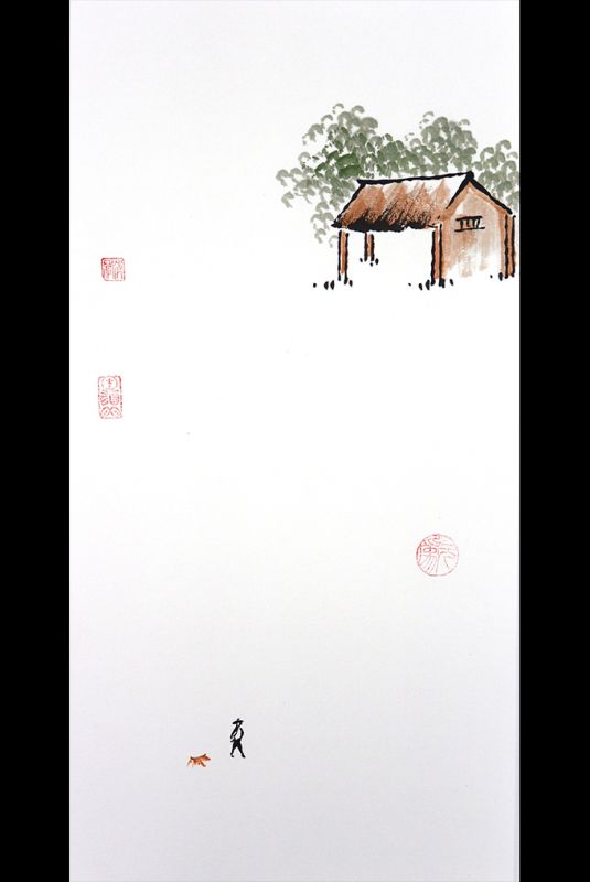 Pintura china moderna - Acuarela en papel de arroz - El jardín 1