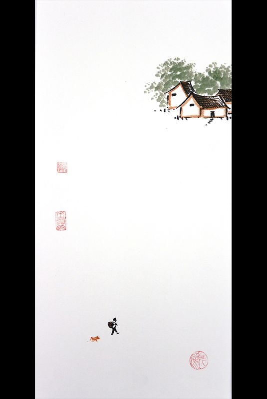 Pintura china moderna - Acuarela en papel de arroz - Senderismo 1