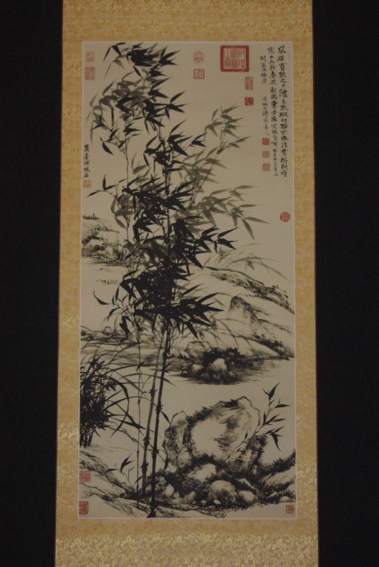 Pintura China sobre seda Bambú Paisaje 1