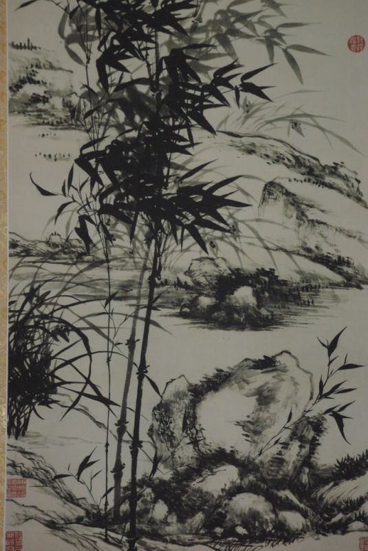 Pintura China sobre seda Bambú Paisaje 2