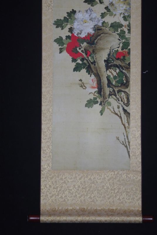 Pintura China sobre seda Flores rojas y blancas 4