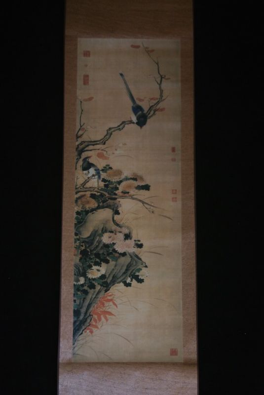 Pintura China sobre seda Flores y pájaros Otoño 1