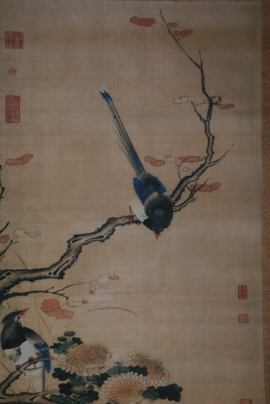 Pintura China sobre seda Flores y pájaros Otoño 2